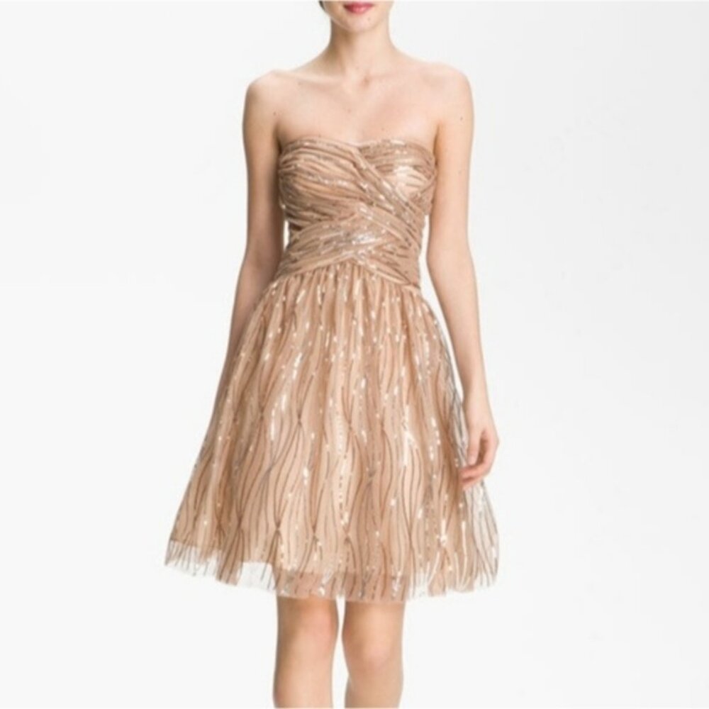 Adrianna Papell Gold Strapless Ruched A-line Cocktail Dress